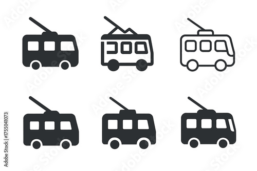 Trolleybus Logo Variations. Public Transport. Set Logo of Public Transport: trolleybus with overhead lines. harmonious logo variations of the same emblematic