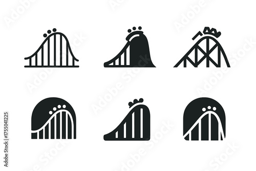 Theme Park Logos. Theme parks and amusement rides. Set Logo of Theme parks and amusement rides: roller coaster. harmonious logo variations of the