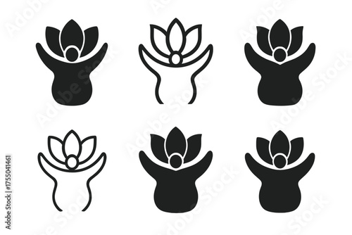 Lotus Logo Variations. Positive Body Image and Self-Acceptance. Set Logo of Positive Body Image and Self-Acceptance: lotus flower. harmonious logo variations