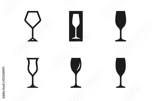 Elegant Glass Logo Variations. Luxury. Set Logo of Luxury: elegant wine glass or champagne flute. harmonious logo variations of the same emblematic concept,