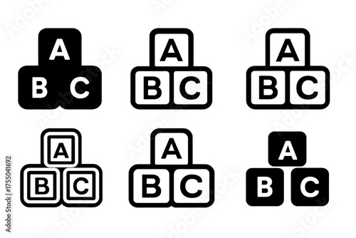 Educational Toys Logos. Exploring educational toys and games with kids. Set Logo of Exploring educational toys and games with kids: alphabet blocks. harmonious