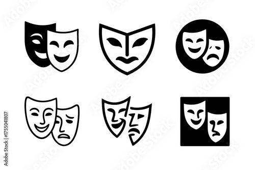 Theatrical Mask Logos. Makeup for stage performance. Set Logo of Makeup for stage performance: Theatrical Mask Accent. harmonious logo variations of the same