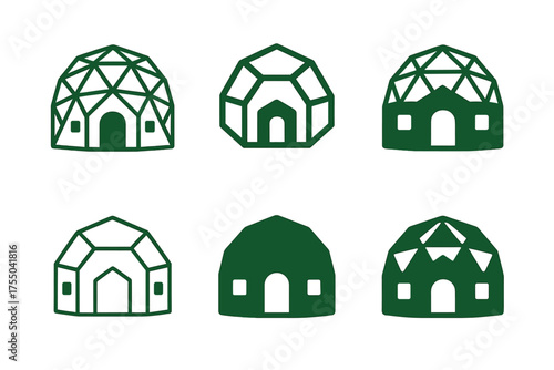 Geodesic Dome Logos. Tiny homes and alternative living spaces. Set Logo of Tiny homes and alternative living spaces: Geodesic Dome Home. harmonious logo