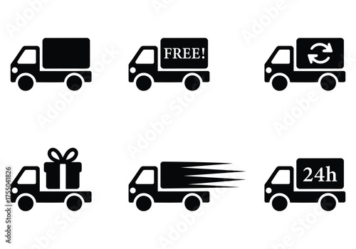 Collection of delivery truck icons with various services. transportation icons set vector