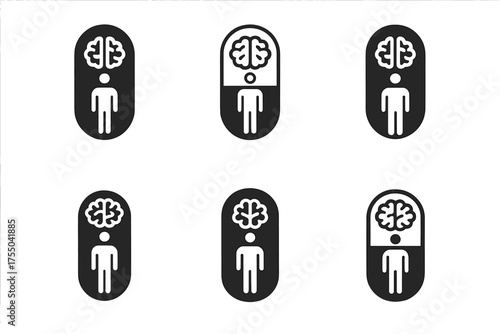 Biohacking Logo Variations. Biohacking and improving human performance. Set Logo of Biohacking and improving human performance: nootropic capsule. harmonious