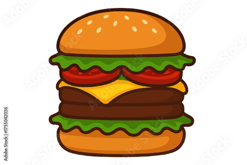 Delicious Double Cheeseburger with Fresh Toppings Isolated on White Background