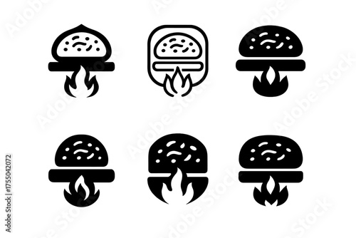 Rustic Focaccia Logos. Baking a rustic focaccia bread with herbs and olive oil. Set Logo of Baking a rustic focaccia bread with herbs and olive oil: baking