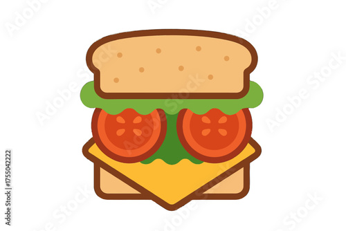 Delicious Cartoon Sandwich Illustration Featuring Bread, Cheese, Lettuce, and Tomatoes