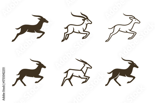 Wildlife Logo Variations. Animal Instincts and Survival in the Wild. Set Logo of Animal Instincts and Survival in the Wild: antelope running. harmonious logo
