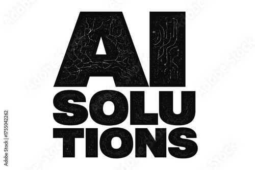 AI Geometric Lettering. Bold Block Lettering: "AI Solutions" ? thick geometric letters with heavy outlines, stacked block composition, subtle