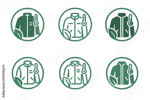Eco Smart Fabric Logos. Designing clothes using biodegradable smart fabrics. Set Logo of Designing clothes using biodegradable smart fabrics: