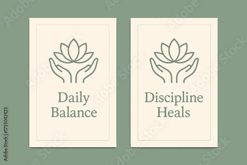 Calm Healing Banners. Alternative therapy. Two vertical A6 banners with safe margins, centered composition, no elements touching edges, calm minimal style,