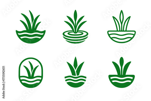 Climate Resilient Logos. climate-resilient infrastructure. Set Logo of climate-resilient infrastructure: green stormwater bioswale. harmonious logo variations