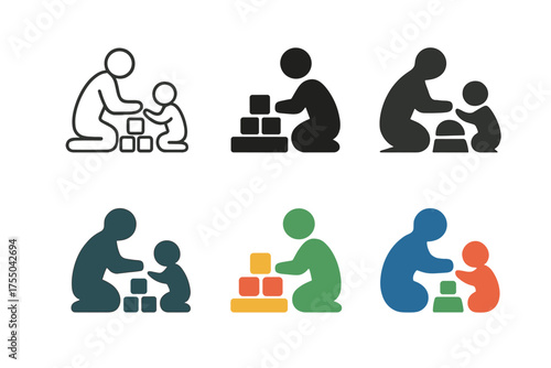 Educational Toys Logos. Exploring educational toys and games with kids. Set Logo of Exploring educational toys and games with kids: building blocks. harmonious