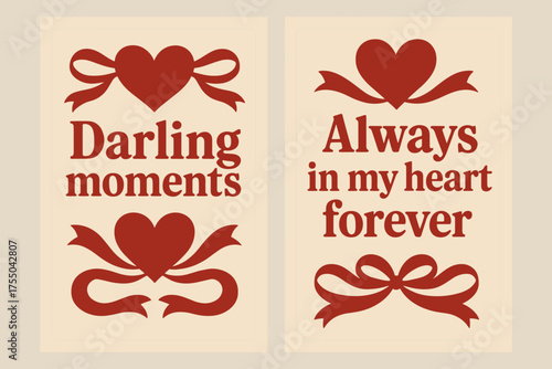 Darling Moments Banners. Darling moments. Two vertical A6 banners with safe margins, centered composition, no elements touching edges, retro, red and beige,