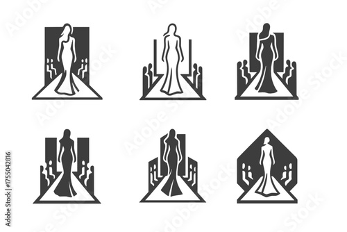 3D Logo Variations Grid. Hyper-Realistic 3D Presentations. Set Logo of Hyper-Realistic 3D Presentations: fashion runway 3D visualization. harmonious logo