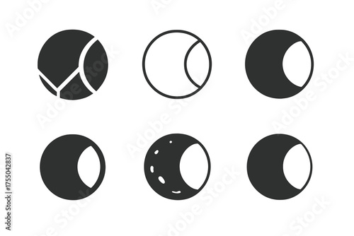 Moonlight Logo Variations. Moonlight. Set Logo of Moonlight: lunar eclipse (shadowed moon). harmonious logo variations of the same emblematic concept, each
