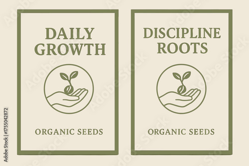 Organic Seed Banners. Organic seeds. Two vertical A6 banners with safe margins, centered composition, no elements touching edges, natural minimal style, earthy