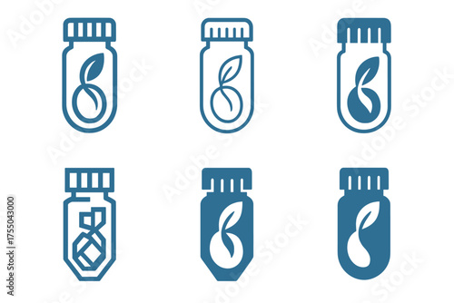 Seed Preservation Logos. Seed preservation techniques. Set Logo of Seed preservation techniques: cryogenic storage vial. harmonious logo variations of the same