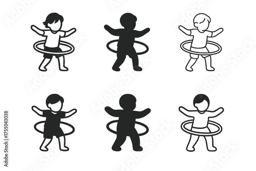 Hula Hoop Logo Variations. hula hoop ring. Set Logo of hula hoop ring: child playing with hoop. harmonious logo variations of the same emblematic concept, each