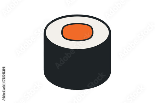 A simple vector icon of a single Japanese maki sushi roll with salmon filling, isolated on a white background for a clean food design concept