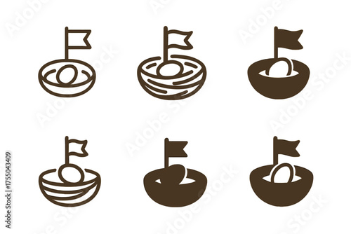 Leadership and Family Balance. Balancing leadership and family. Set Logo of Balancing leadership and family: Nest with Flag. harmonious logo variations of the