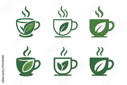 Herbal Medicine Logos. Alternative medicine and holistic health. Set Logo of Alternative medicine and holistic health: herbal tea cup with steam and leaf.