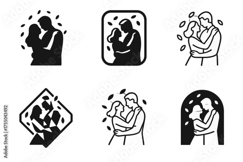 Romantic Dance Logos. Romantic gestures in intimate settings (flower petals, surprise dates). Set Logo of Romantic gestures in intimate settings (flower
