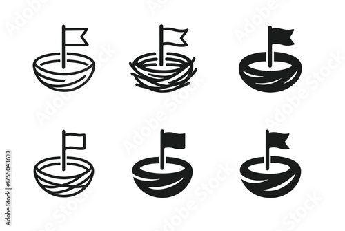 Leadership and Family Balance. Balancing leadership and family. Set Logo of Balancing leadership and family: Nest with Flag. harmonious logo variations of the