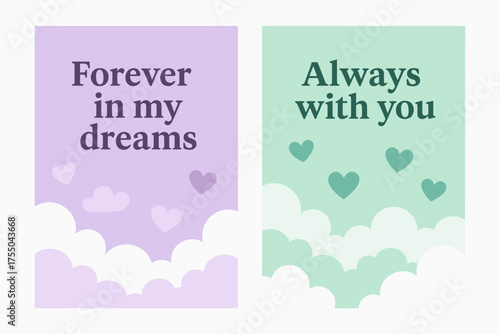 Dreamy Cloud Banners. Forever in my dreams. Two vertical A6 banners with safe margins, centered composition, no elements touching edges, flat vector design,