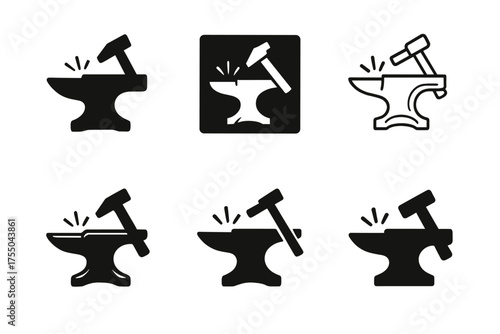 Artisan Tourism Logos. Tourism to explore local artisans and craftsmen. Set Logo of Tourism to explore local artisans and craftsmen: Blacksmith anvil with