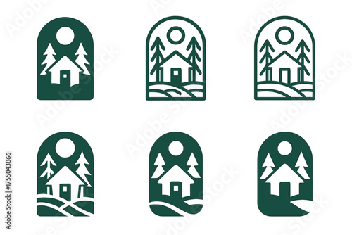 Holistic Wellness Logos. Alternative medicine and holistic health. Set Logo of Alternative medicine and holistic health: wellness retreat cabin in nature.