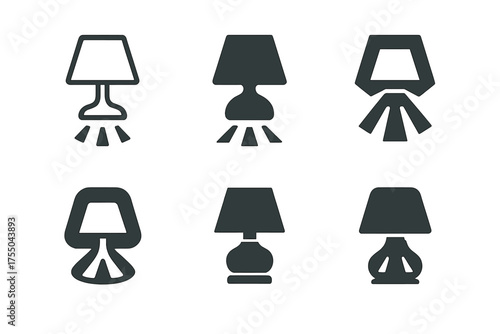 Bedside Lamp Logos. Turning on a bedside lamp. Set Logo of Turning on a bedside lamp: nightlight beam and shadow. harmonious logo variations of the same