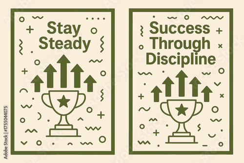 Motivational Memphis Banners. Inspiration. Two vertical A6 banners with safe margins, centered composition, no elements touching edges, memphis style, olive