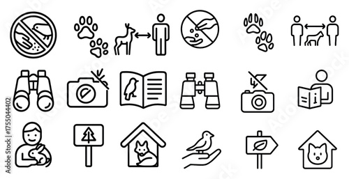 Animal care icons set – outline, pet symbols, wildlife protection signs