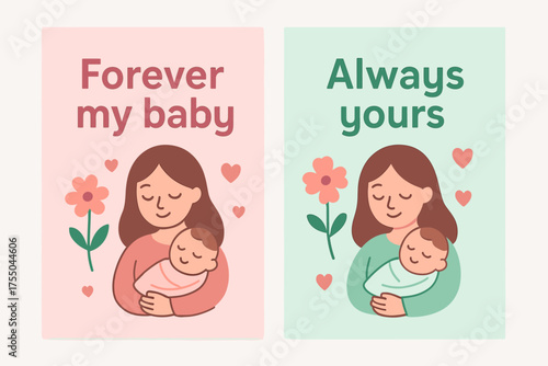 Forever My Baby Banners. Forever my baby. Two vertical A6 banners with safe margins, centered composition, no elements touching edges, flat vector design,