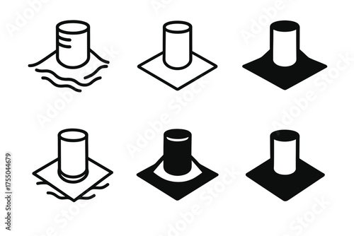 Waterproof Logo Variations. Waterproof membrane installation. Set Logo of Waterproof membrane installation: pipe penetration flashing/gasket. harmonious logo