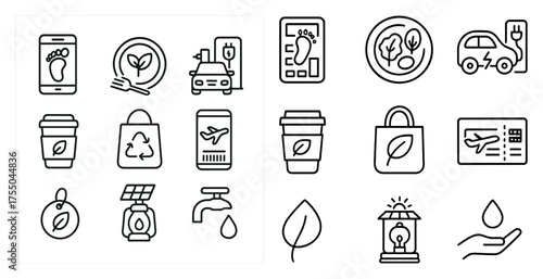 Eco and sustainability outline icons set – environment, green, and conservation symbols