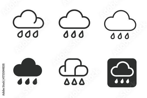 Cloud Logo Variations. Clouds. Set Logo of Clouds: cloud with raindrops. harmonious logo variations of the same emblematic concept, each with different