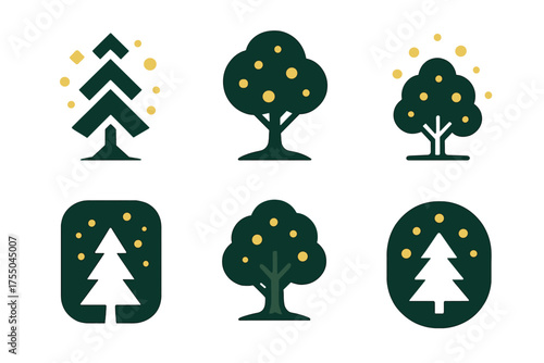 Magical Forests Logos. Magical forests. Set Logo of Magical forests: glowing firefly swarm. harmonious logo variations of the same emblematic concept, each