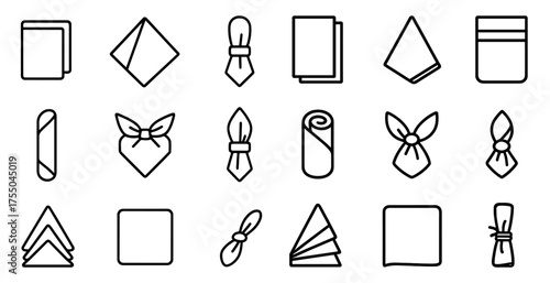 Napkin folding outline icons set – table setting, dining decor, party essentials