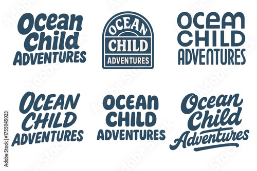 Ocean Child Lettering. Ocean Child Adventures. Set lettering. harmonious lettering variations of the same emblematic concept, each with different artistic