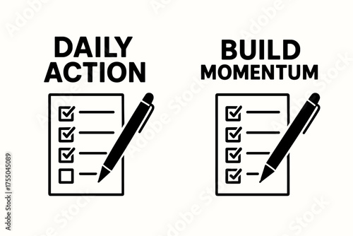 Motivational Task Banners. Motivation. Two vertical A6 banners with safe margins, centered composition, no elements touching edges, flat vector design, black