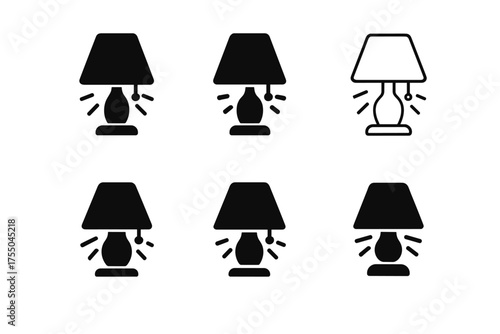 Lamp Logo Variations. Turning on a bedside lamp. Set Logo of Turning on a bedside lamp: glowing lampshade. harmonious logo variations of the same emblematic