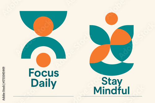 Mindful Focus Banners. Determination. Two vertical A6 banners with safe margins, centered composition, no elements touching edges, geometric style, turquoise