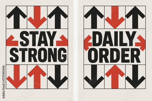 Brutalist Resilience Banners. Resilience. Two vertical A6 banners with safe margins, centered composition, no elements touching edges, brutalist style, black