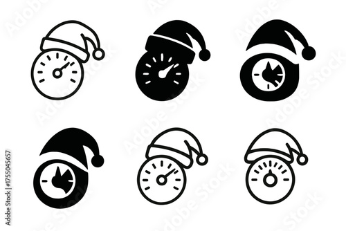 Thermostat Sleep Logos. Adjusting the thermostat before bed. Set Logo of Adjusting the thermostat before bed: Thermostat dial wearing a sleeping cap.