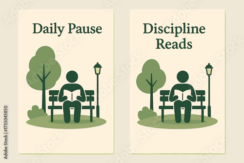 Park Reading Banners. Park reading. Two vertical A6 banners with safe margins, centered composition, no elements touching edges, calm minimal style, green and