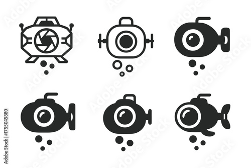 Extreme Environment Logos. Photography expeditions in extreme environments. Set Logo of Photography expeditions in extreme environments: deep-sea submersible.