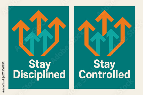 Determined Geometric Banners. Determination. Two vertical A6 banners with safe margins, centered composition, no elements touching edges, geometric style,